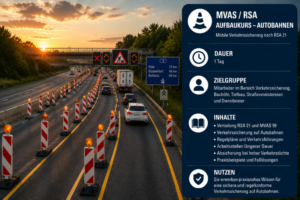 Kursgrafik MVAS/RSA Aufbaukurs Autobahnen – Arbeitsstellen an Autobahnen absichern